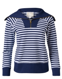 Navy and White Stripe Quarter Zip Sweater