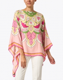 Front image thumbnail - Rani Arabella - Savoia Pink Printed Cashmere Silk Wool Poncho