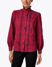 Front image thumbnail - Finley - Misty Red Multi Plaid Blouse