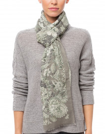 Risiko Grey Floral Wool, Silk and Cashmere Scarf