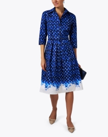 Look image thumbnail - Samantha Sung - Audrey Blue Border Print Stretch Cotton Dress