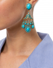 Turquoise Antique Gold Clip-On Drop Earrings