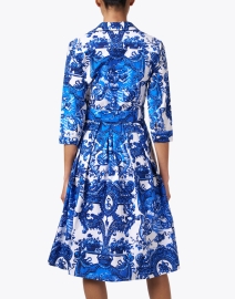Back image thumbnail - Samantha Sung - Audrey White and Blue Print Stretch Cotton Dress