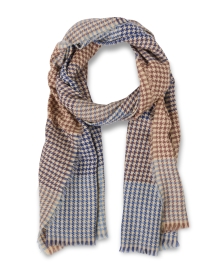 Blue and Camel Houndstooth Wool Scarf