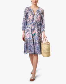 Look image thumbnail - Bell - Colette Blue and Pink Floral Cotton Silk Dress