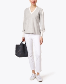 Look image thumbnail - J'Envie - Grey and White V-Neck Sweater