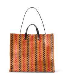 Extra_1 image thumbnail - Clare V. - Brown Striped Woven Checker Leather Tote