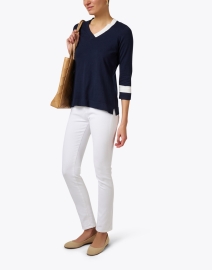Look image thumbnail - J'Envie - Navy and White Knit Top