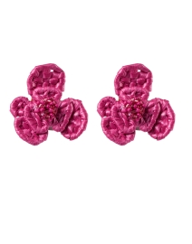 Pink Flower Raffia Clip Earrings