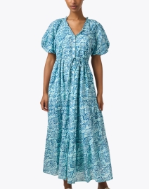 Front image thumbnail - Banjanan - Poppy Aqua Print Cotton Dress