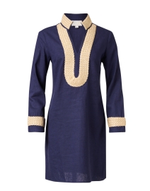 Product image thumbnail - Sail to Sable - Navy and Gold Linen Tunic Dress