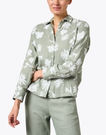 Front image thumbnail - Rosso35 - Sage Green Print Linen Shirt