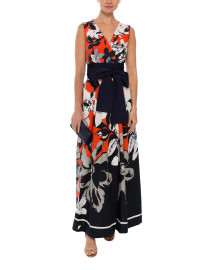 Orange and Navy Floral Printed Cotton Maxi Dress