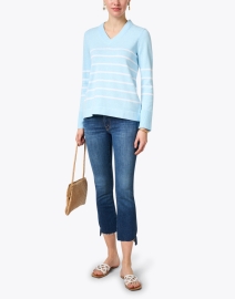 Look image thumbnail - Kinross - Light Blue and White Stripe Cotton Sweater