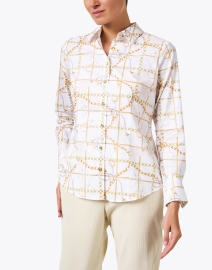 Front image thumbnail - Hinson Wu - Diane White and Gold Chain Print Blouse