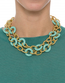 Gold and Turquoise Knotted Chain Link Necklace