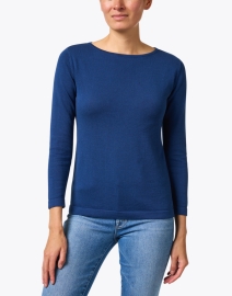 Front image thumbnail - Blue - Cobalt Blue Pima Cotton Boatneck Sweater