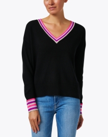 Front image thumbnail - Lisa Todd - Navy Multi Stripe Cashmere Sweater