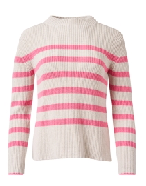 Ivory and Pink Stripe Garter Stitch Cotton Sweater