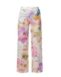Product image thumbnail - 120% Lino - White Floral Print Wide Leg Linen Pant