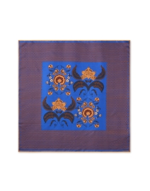 Front image thumbnail - Lafayette 148 New York - Bohemia Blue and Orange Bloom Print Silk Scarf