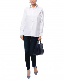 Dover White Embroidered Button Down Cotton Shirt