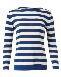 Product image thumbnail - Blue - Blue and White Striped Pima Cotton Boatneck Sweater