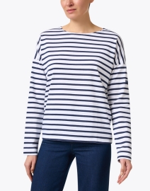 Front image thumbnail - Saint James - Minq White and Navy Striped Top