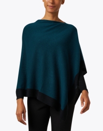 Front image thumbnail - Kinross - Green and Black Trim Cashmere Poncho