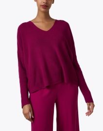 Front image thumbnail - Eileen Fisher - Rhapsody Magenta Cotton Sweater