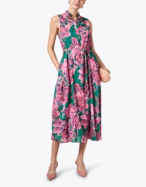 Look image thumbnail - Megan Park - Rosette Pink and Green Print Cotton Silk Dress 