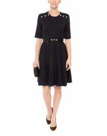 Casey Navy Stretch Ponte Dress with Gold Buttons