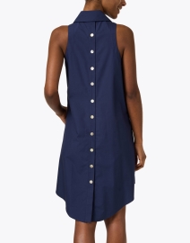 Back image thumbnail - Finley - Swing Navy Cotton Shirt Dress