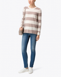 Beige and Ivory Striped Cashmere Sweater