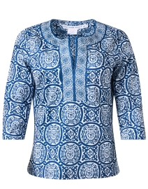 Navy and White Print Tunic Top
