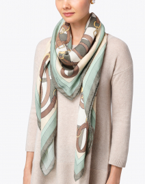 Green and Brown Saddle Printed Silk Cashmere Scarf