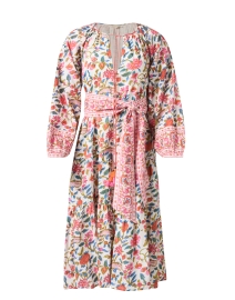 White and Pink Floral Print Cotton Dress