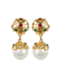 Product image thumbnail - Kenneth Jay Lane - Gold, Crystal, and Pearl Drop Clip Earrings