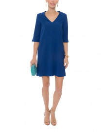 Naron Blue Stretch Crepe Dress with Sleeve Detail