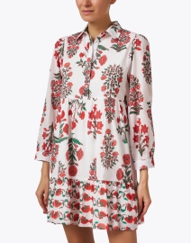 Front image thumbnail - Ro's Garden - Romy White and Red Floral Shirt Dress
