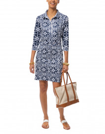 Navy Piazza Printed Jersey Henley Dress