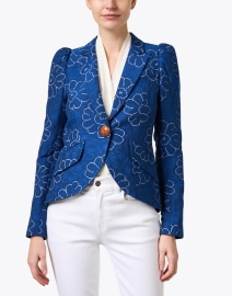 Front image thumbnail - Smythe - Blue Embroidered Cotton Blend Blazer