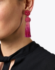 Look image thumbnail - Oscar de la Renta - Fuchsia Degrade Tassel Clip Earrings