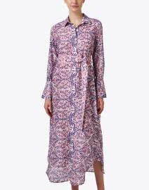 Front image thumbnail - Bell - Pink and Navy Floral Cotton Silk Dress