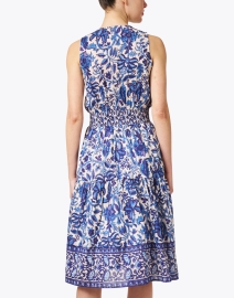 Back image thumbnail - Bell - Emily Blue Print Cotton Silk Dress