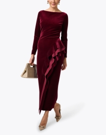 Look image thumbnail - Chiara Boni La Petite Robe - Modesta Burgundy Velvet Ruffle Dress