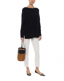 Arles Navy Wool Sweater with White Piping