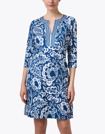 Front image thumbnail - Gretchen Scott - Navy Floral Printed Jersey Dress
