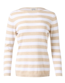 Product image thumbnail - Blue - White and Beige Striped Pima Cotton Boatneck Sweater