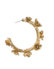 Back image thumbnail - Oscar de la Renta - Flower Crystal and Gold Hoop Earrings